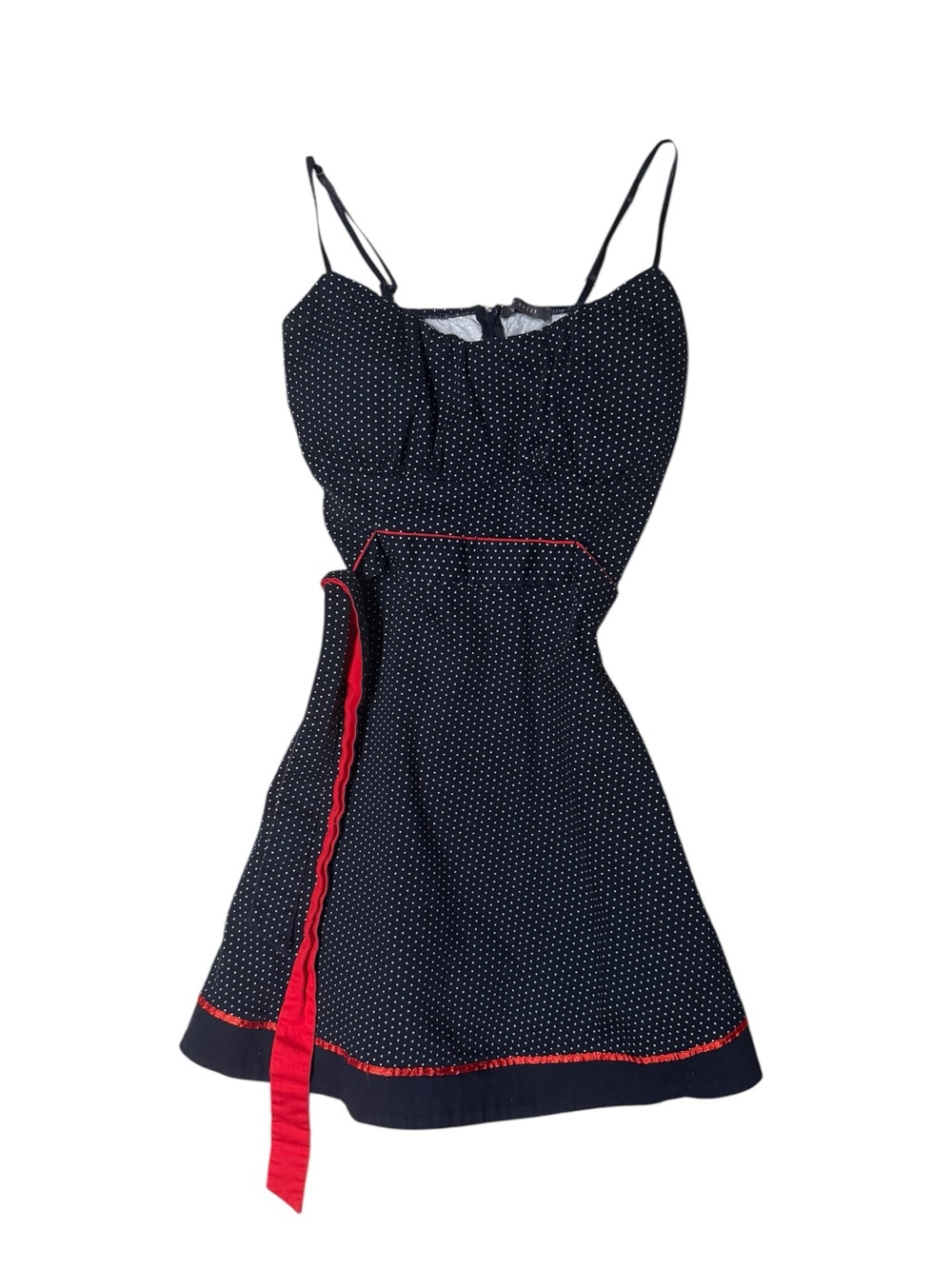 Suzy Shier Vintage Polka Dot Mini Flare Waist Tie Dress Size M